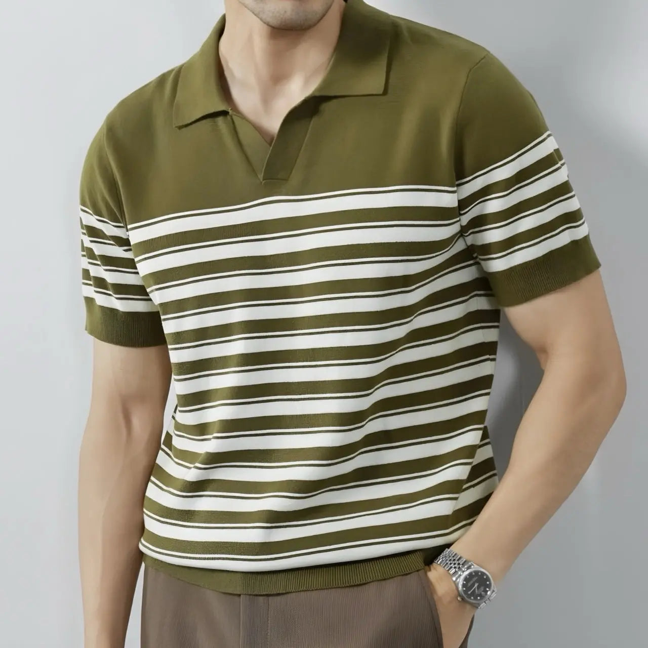 Classic Striped Mesh Knit Polo