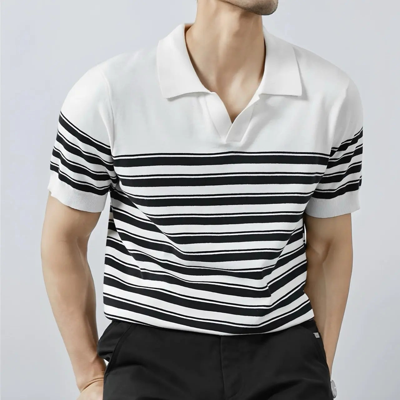 Classic Striped Mesh Knit Polo
