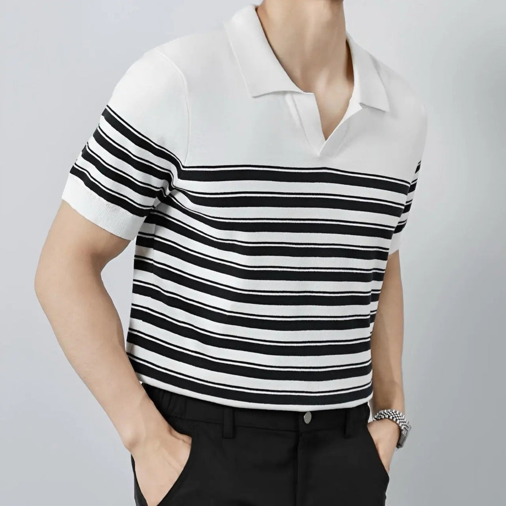 Classic Striped Mesh Knit Polo