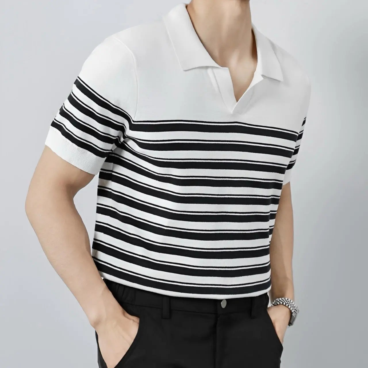 Classic Striped Mesh Knit Polo