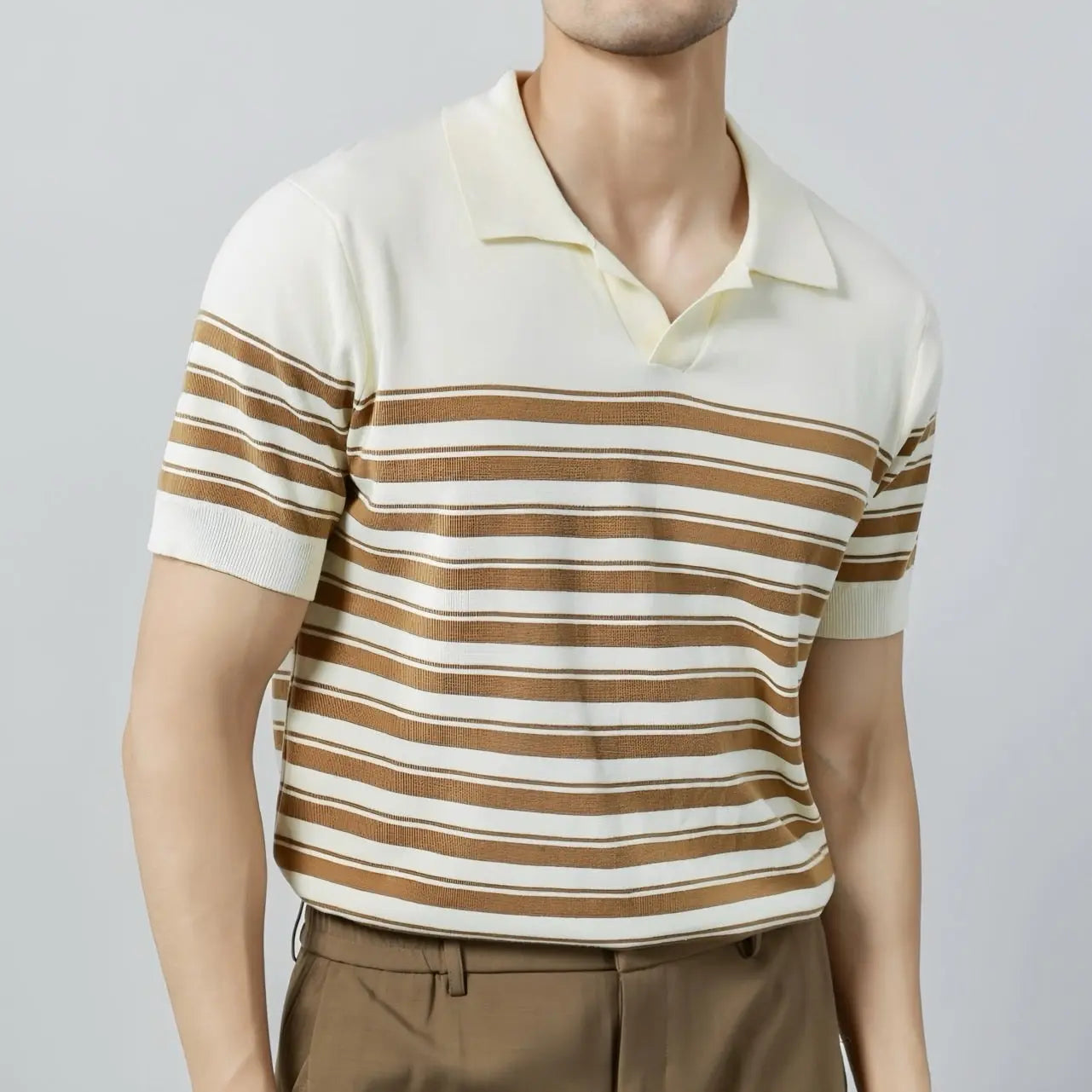 Classic Striped Mesh Knit Polo
