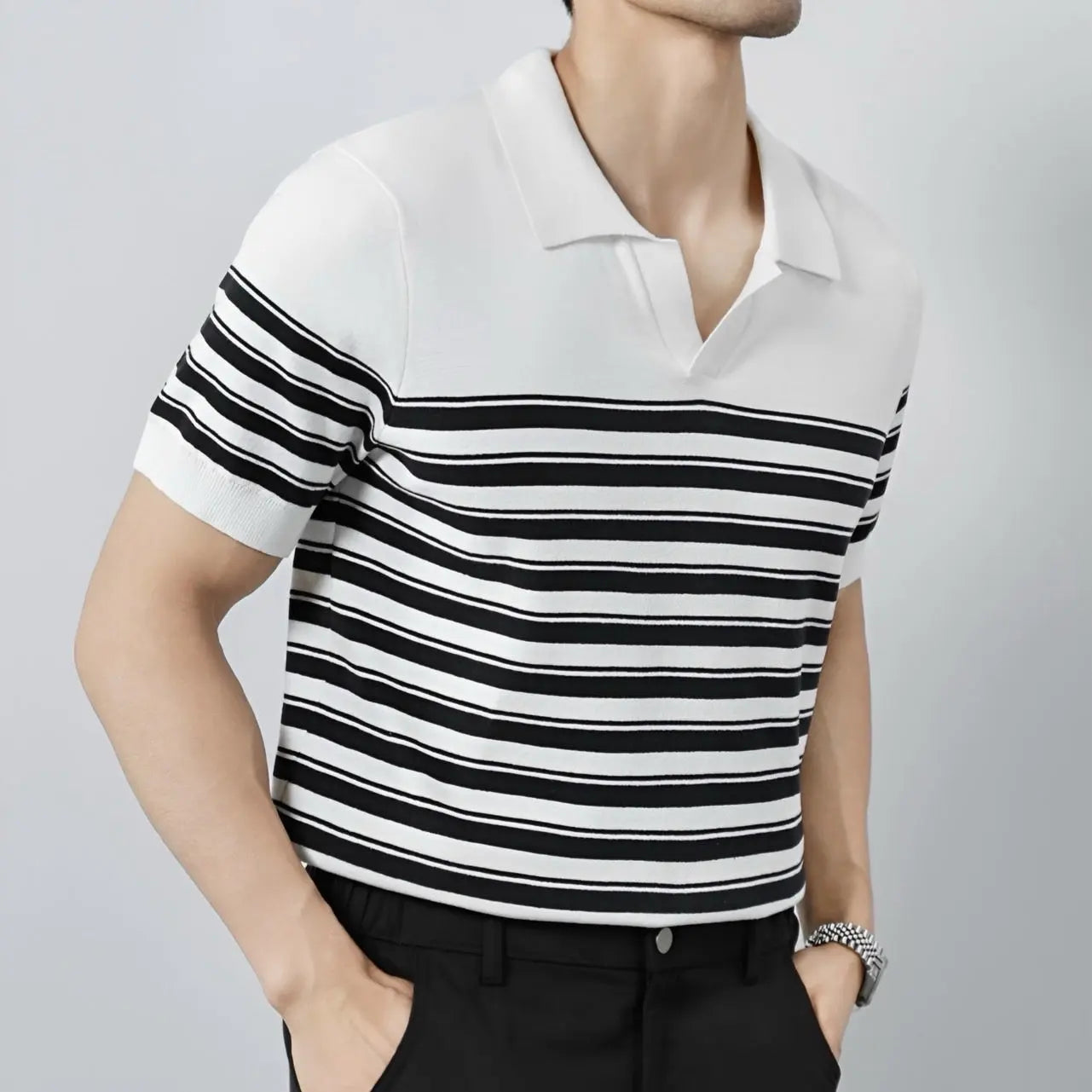 Classic Striped Mesh Knit Polo