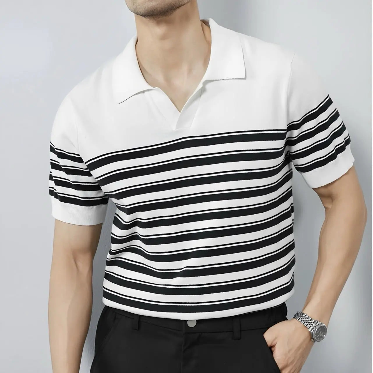 Classic Striped Mesh Knit Polo