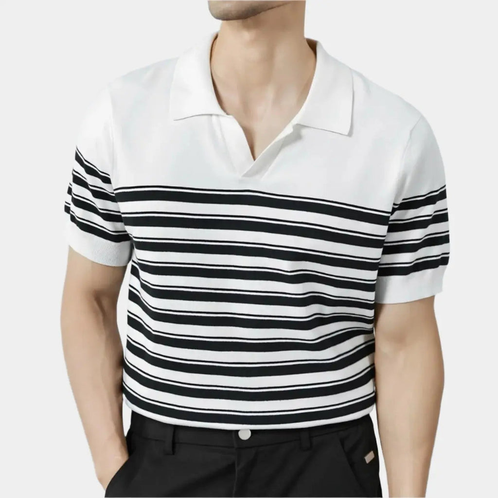 Classic Striped Mesh Knit Polo