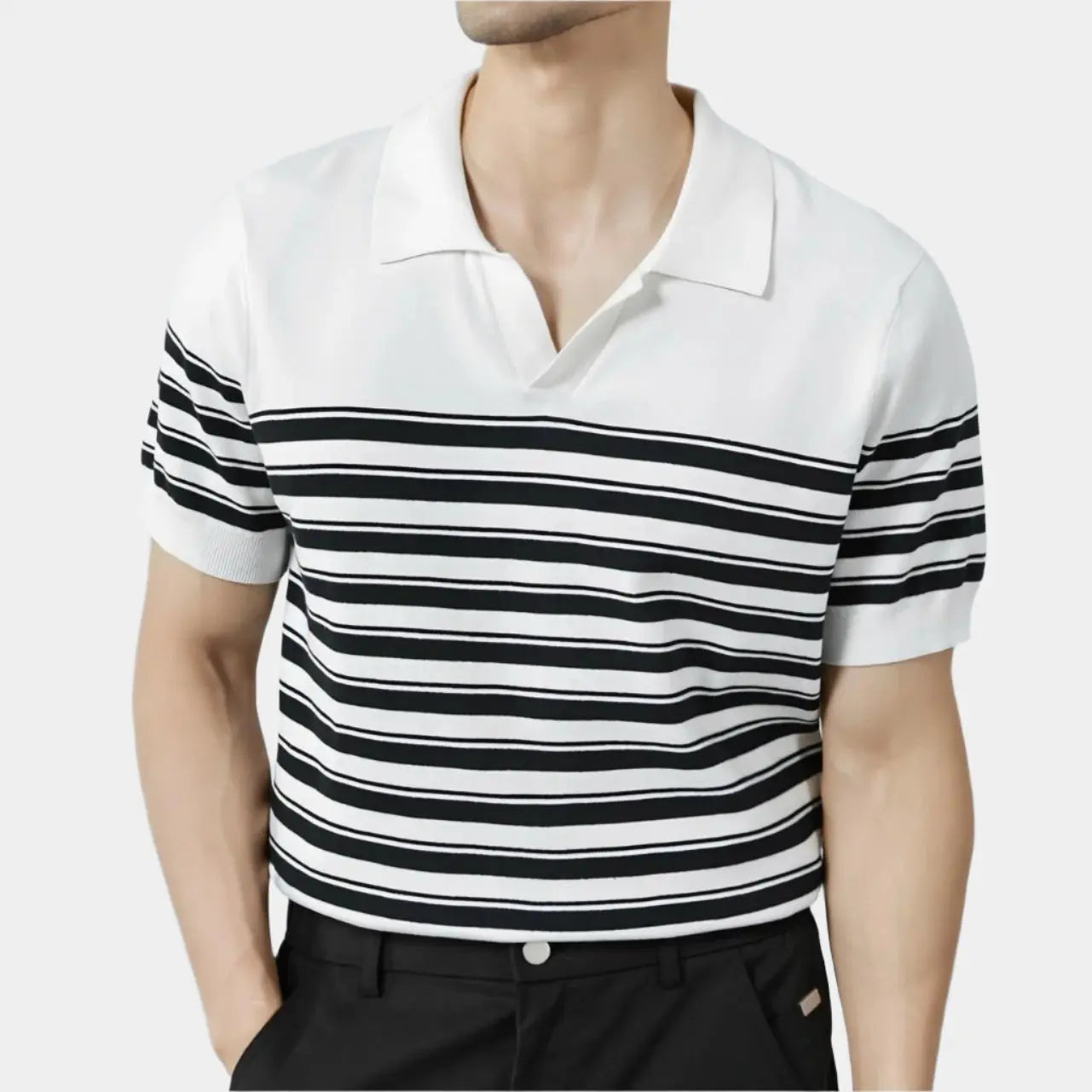 Classic Striped Mesh Knit Polo