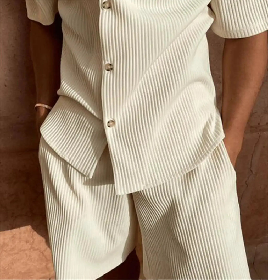 Refined Corduroy Shirt & Shorts Set