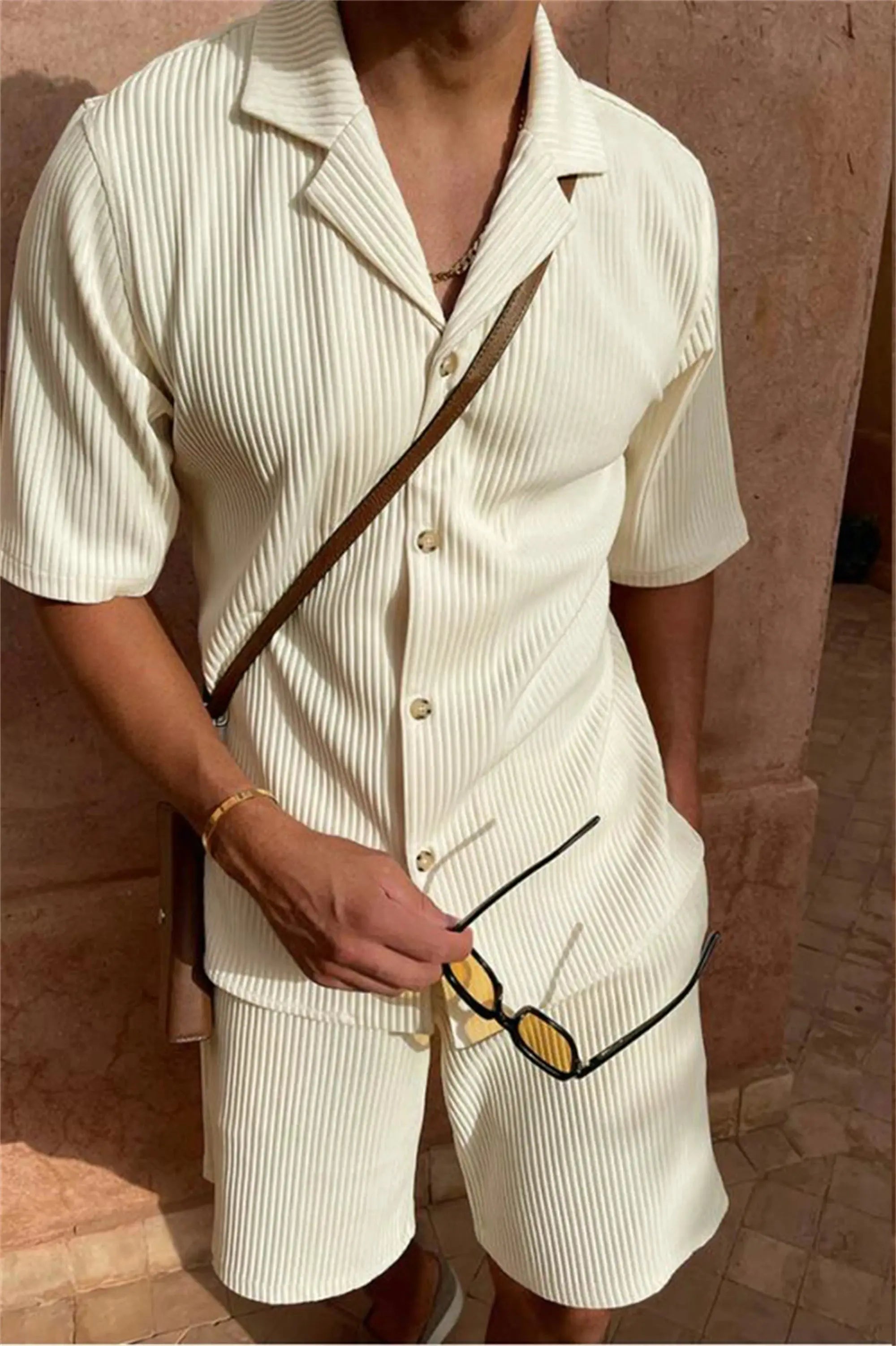 Refined Corduroy Shirt & Shorts Set