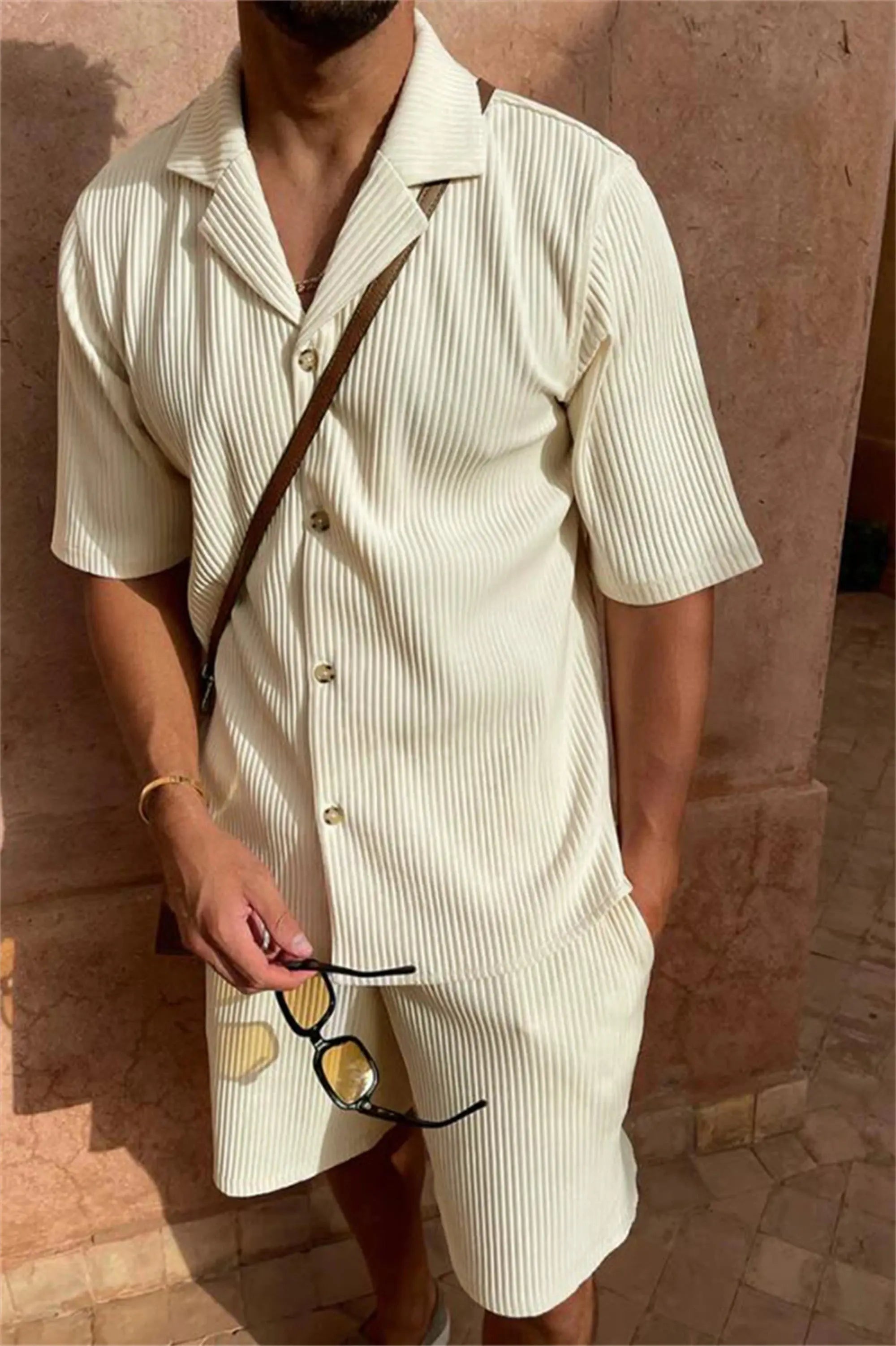 Refined Corduroy Shirt & Shorts Set